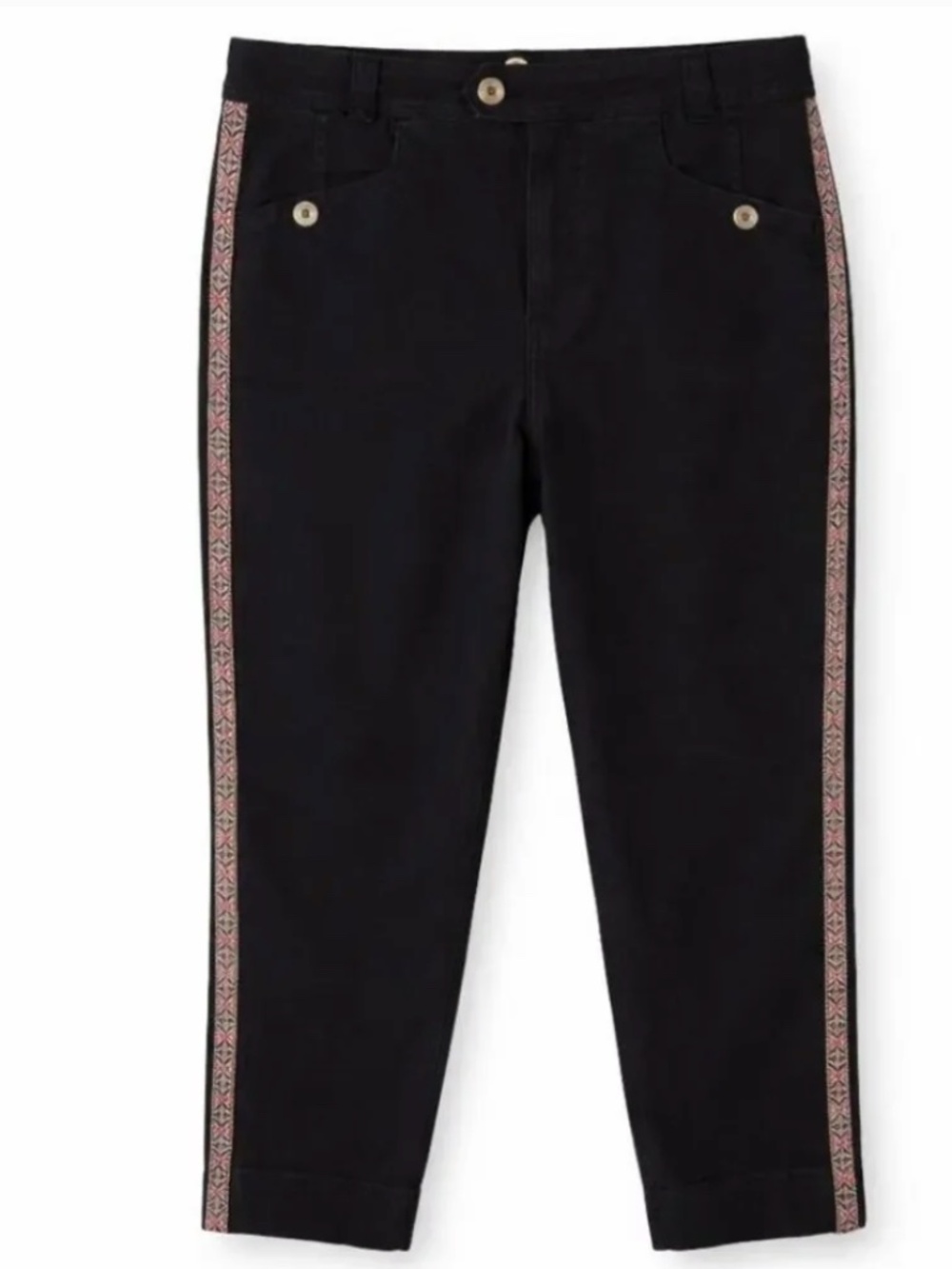 Anthropologie Embroidered Side Stripe Twill Pants Straight Leg Boho 8